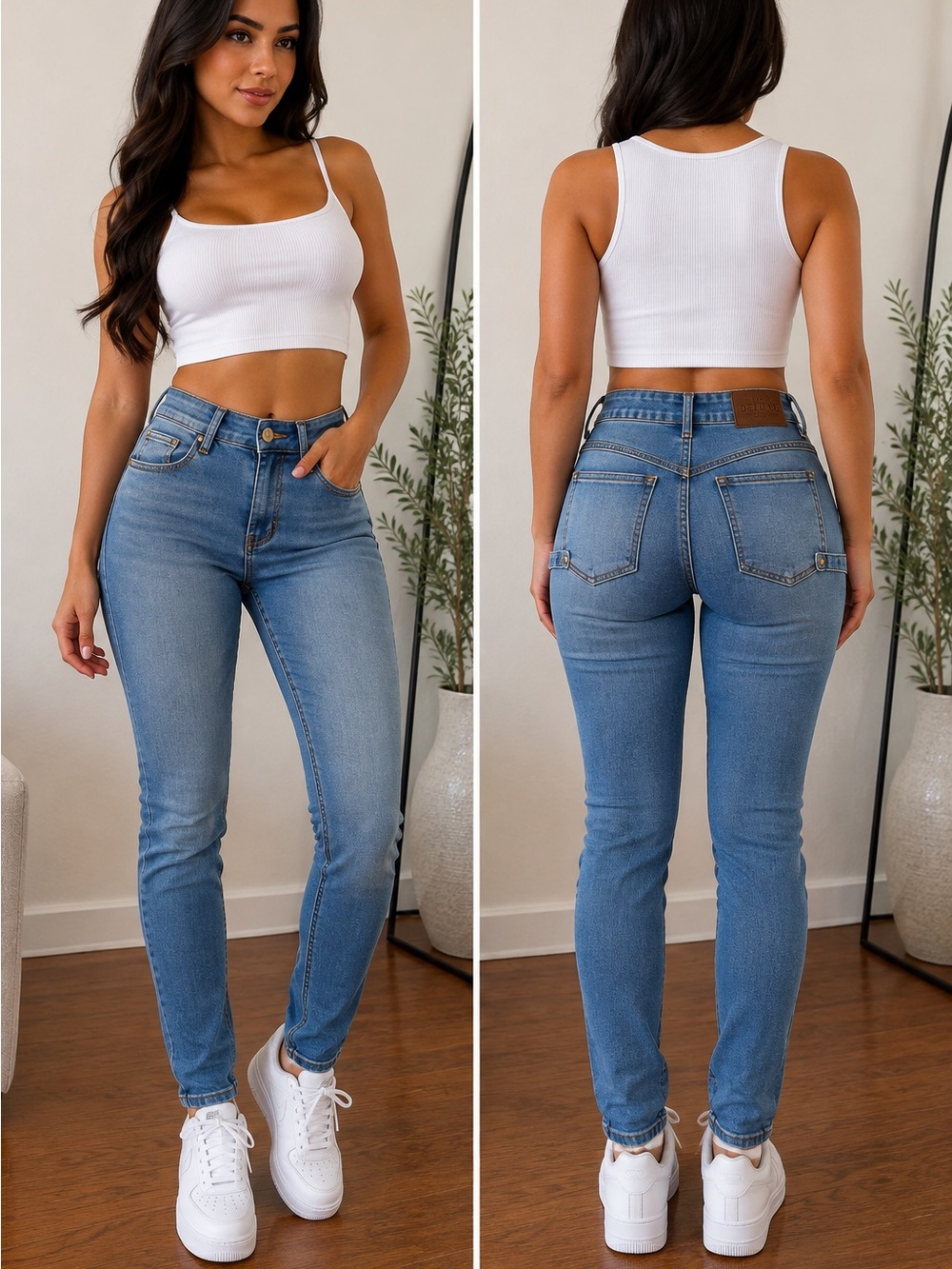Luxe Medium Blue High-Rise Skinny Jeans for Women